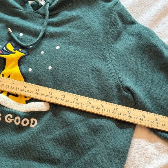 Life is Good Hoodie Womens Large Green Dog Graphic Knit Sweater - Picture 7 of 8